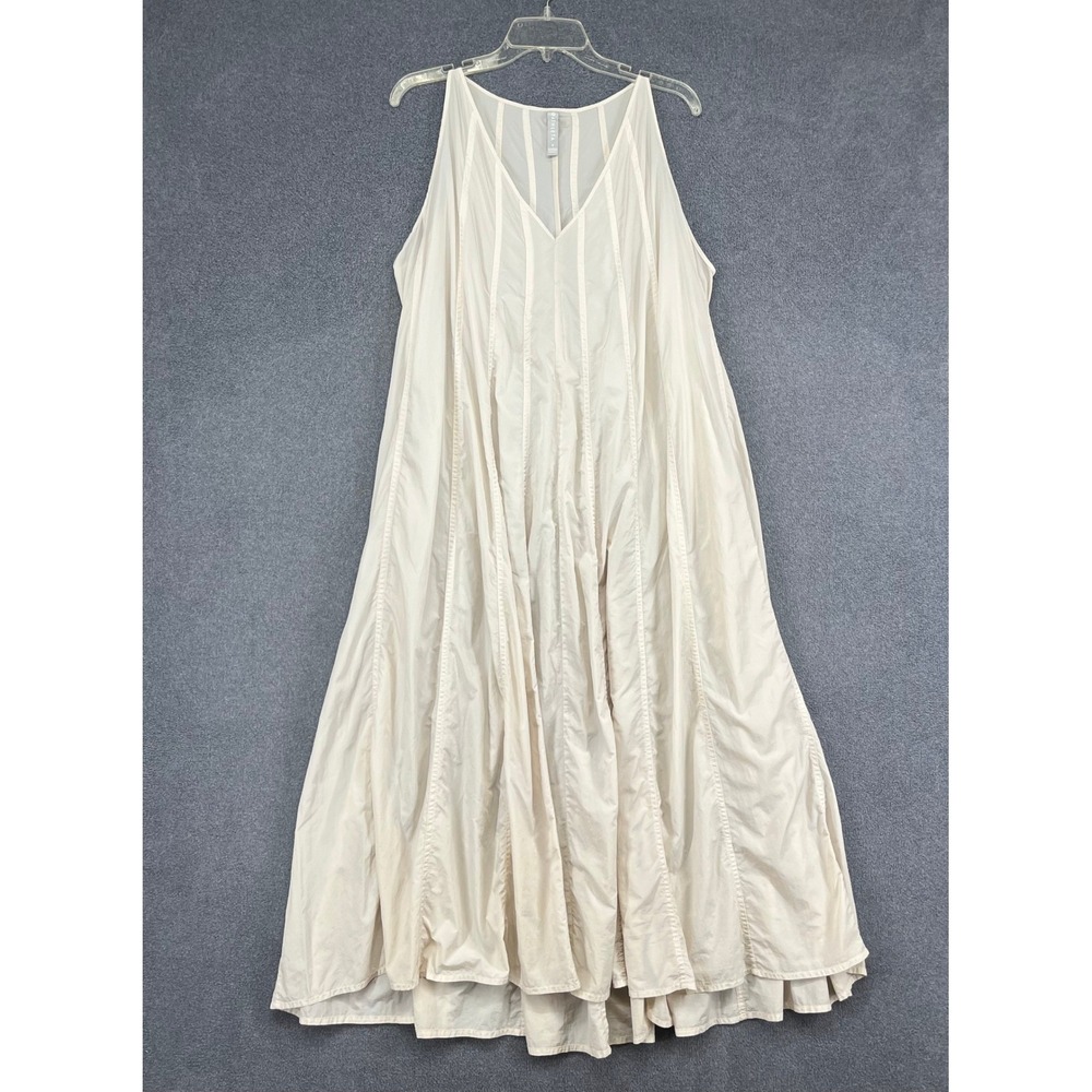 Athleta Amaryllis Maxi Dress Womens S Cream Nylon V-Neck Pockets Tie Back Summer